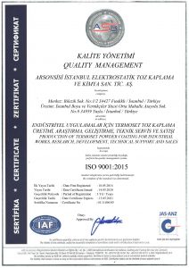 ISO 9001 2015 certificate for Arsonsisi Istanbul