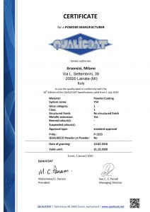 Qualicoat certificates for Arsonsisi powder coatings Y54 series