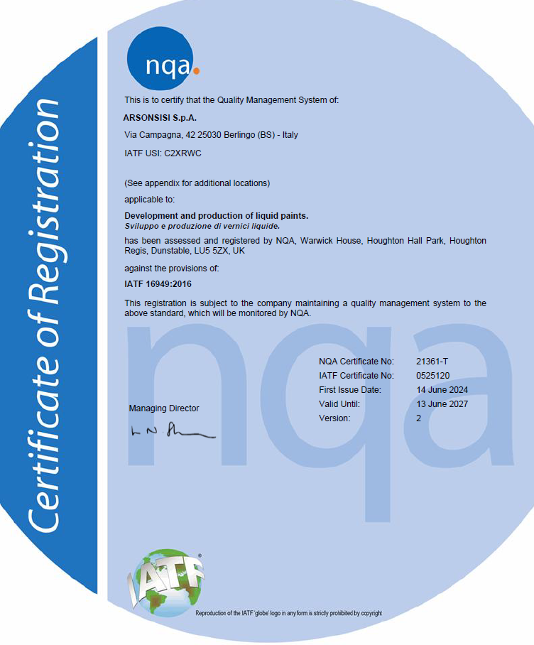 arsonsisi IATF 169492016 liquid coatings